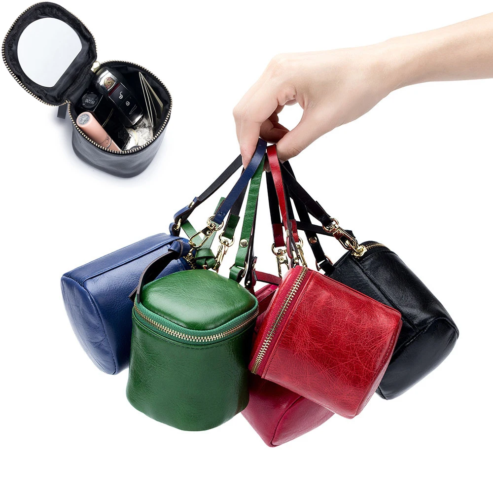Fashion Genuine Leather Square Makeup Case Personalized Coin Purse Mini Soft Lipstick Bag Zipper Cosmetic Case for Kids
