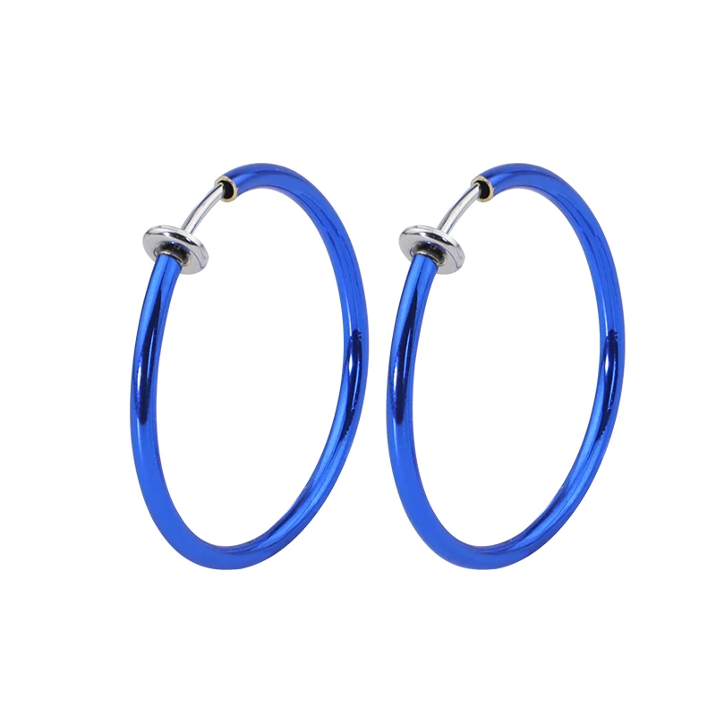 European Style Personalized Blue Copper Fashion Round Ear Clips Classic Clip on Earrings for Women