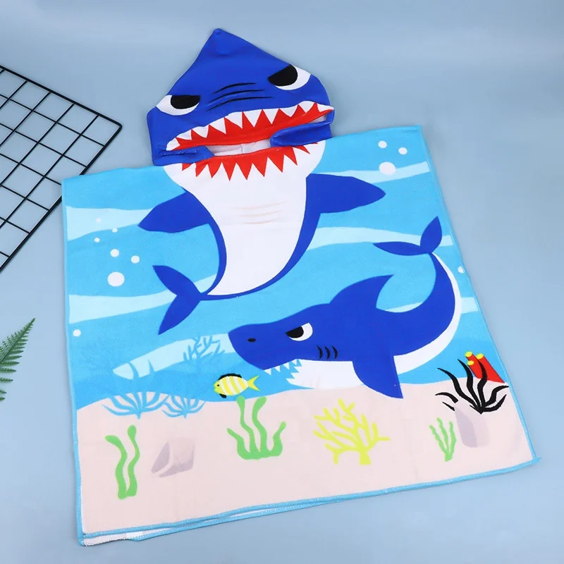 Children Poncho Changing Surf Hooded Poncho Towel Terry Wearable Printed Summer Microfiber Microfibre Custom Hooded Kids Beach