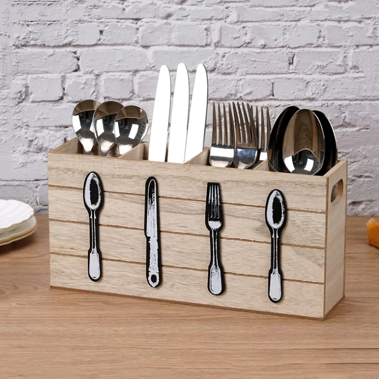 eco friendly wood cutlery box  wooden cutlery organiser stand for spoon knife fork spatula