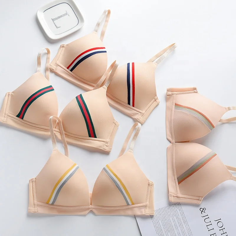 
New Style Ladies Under Garments Stripe Wireless Thin Cup Sexy Women Bras 