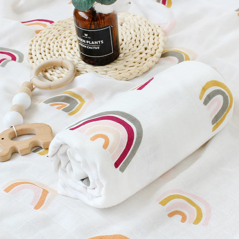 Rainbow Infant Receiving Muslin Wrap Bamboo Cotton Baby Swaddle Blanket Towel