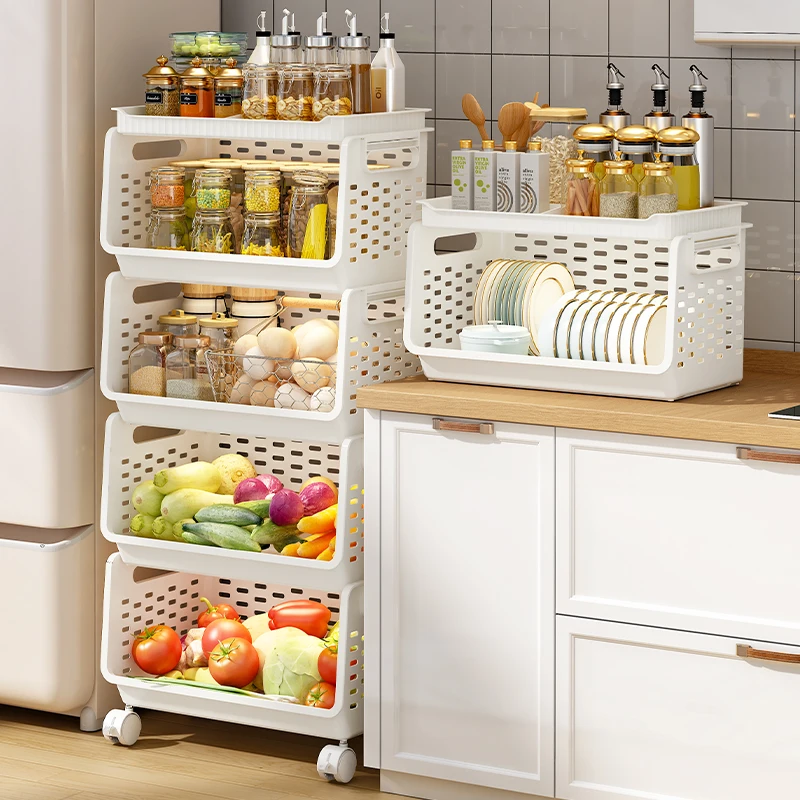 Fashion Design Kitchen Trolley Fruit and Vegetable Utility Cart with Storage Baskets Rolling Rack for Kitchen Storage