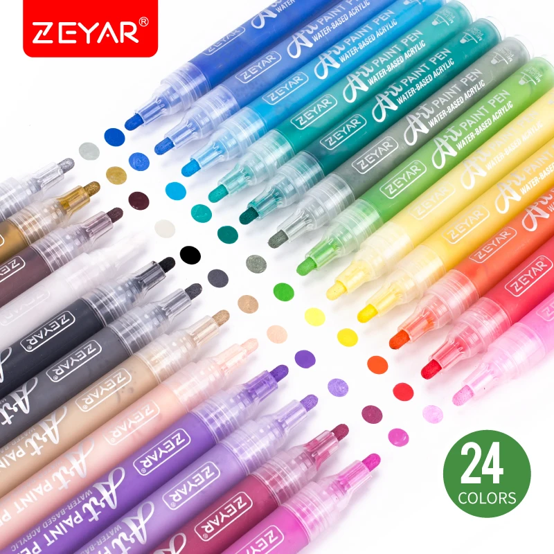 ZEYAR Acrylic Paint Pens Water Based Ink Paint Marker for rock drawing and DIY Medium Point 64 Colors