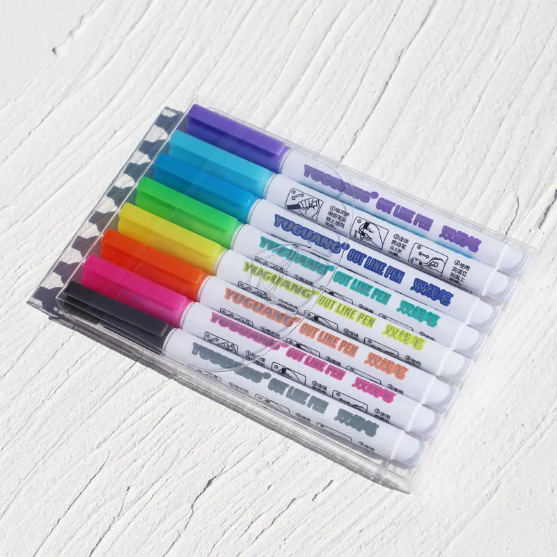 8 Color Outline Glitter Marker Set Double line Marker For Drawing