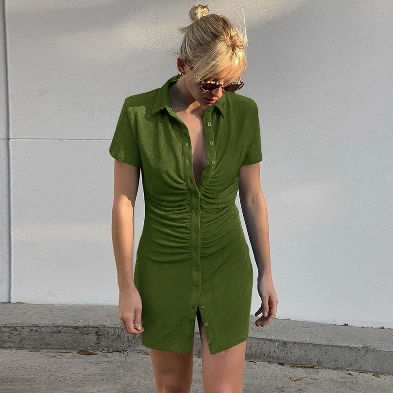 Turn-Down Collar Button Up Women Shirt Dresses Club Party Mini Dress Holiday 2021 Summer Streetwear