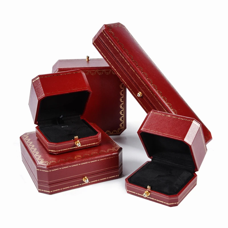 Luxury red custom brand leatherette paper ring jewelry packaging box set