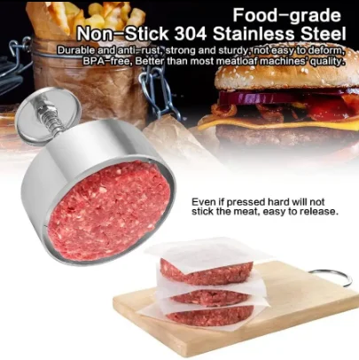 Adjustable Burger Press Patty Maker Stainless Steel Hamburger Press for Meat, BBQ, Homemade Hamburger