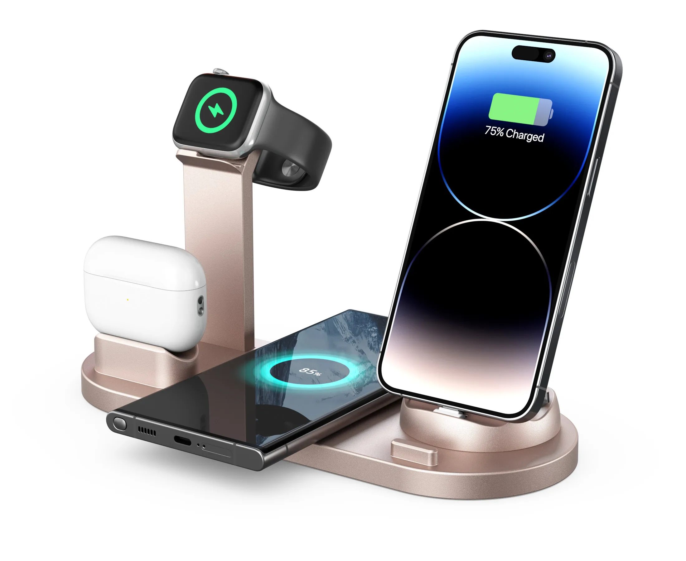 6-in-1 Smart Portable Wireless Charger for Apple iPhone Airpods iWatch-Multi-Function USB Charging with PD Port