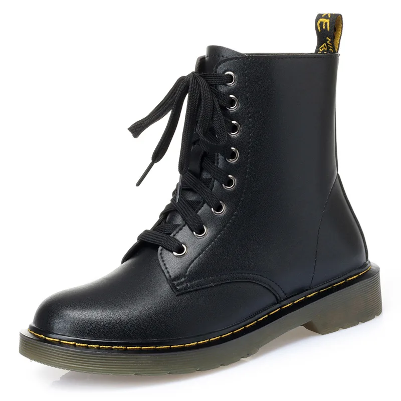 
Genuine Leather Large Size Ladies Motorcycle Boots Lace UP British Style dr Fashion Fur martin shoes women Booties for wholesale 
