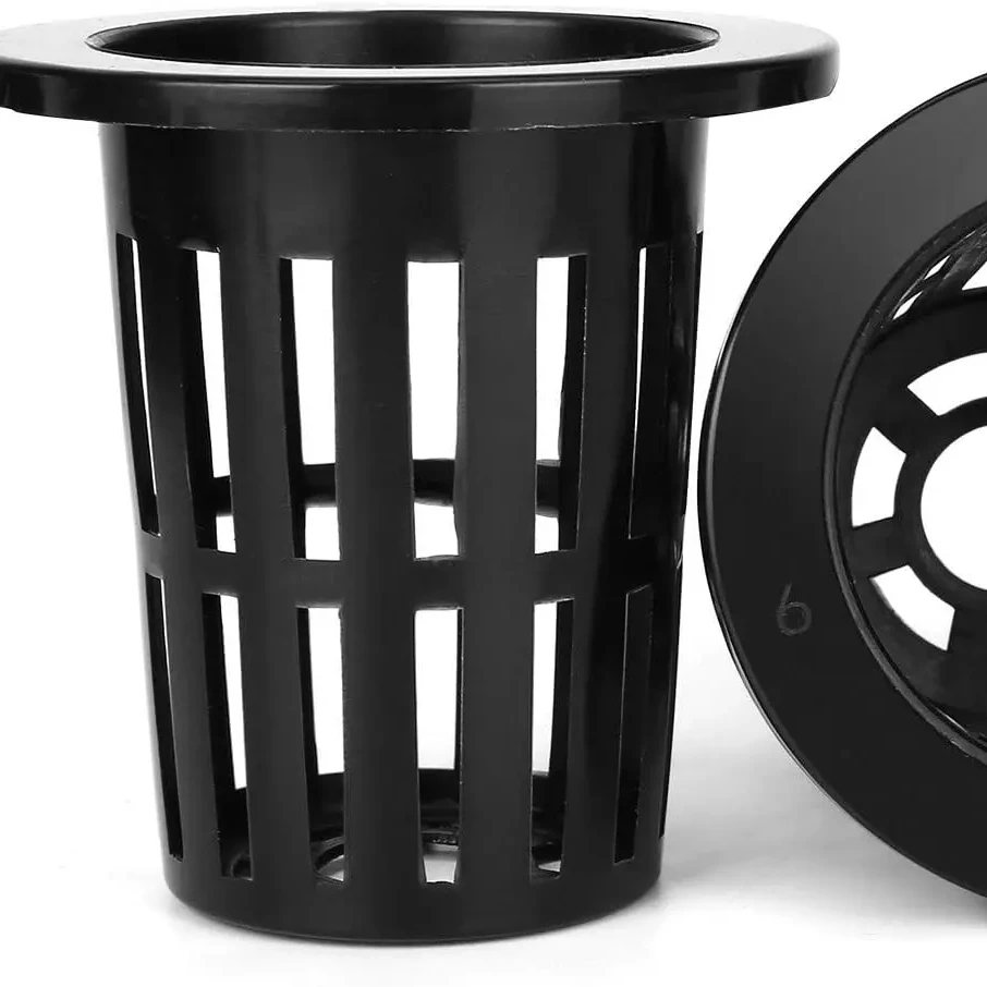 Heavy Duty Garden Slotted Net Pots with Wide Lip Rims, Hydroponics Black Bucket Basket