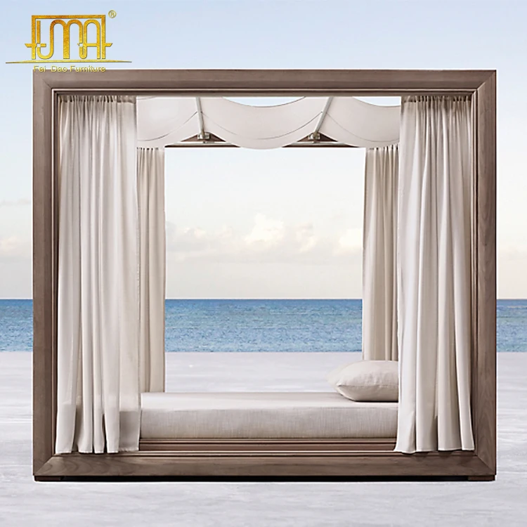 Teak wooden outdoor garden outdoor teak pool side outdoor daybed with canopy