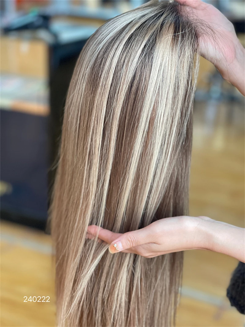 2024 Hot Selling Highlights Blonde Human Hair Wigs For White Women Cheap Short Wig Platinum Blonde Highlight Lace Front Wig