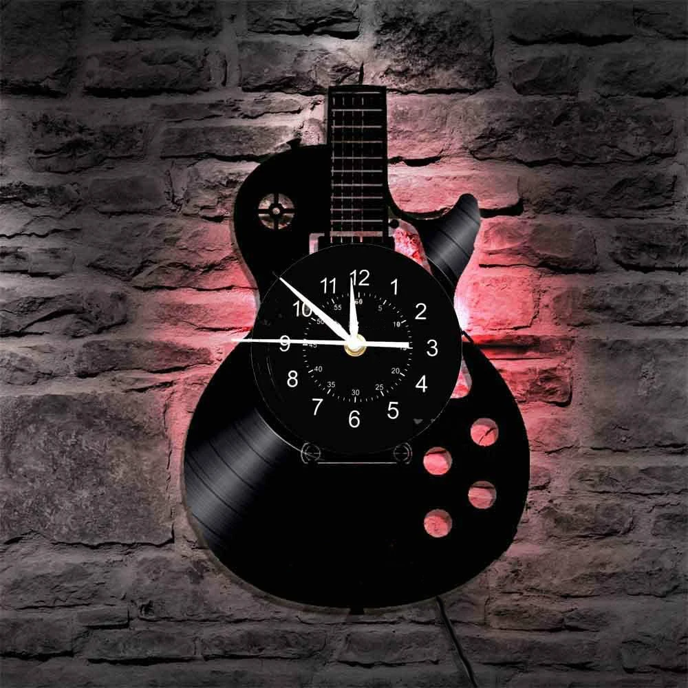 Music Wall Clock, Guitar Vinyl Wall Clock12inch 30cm7 Kinds of LED Color Art Home Decor Music Instrument Wall Clock