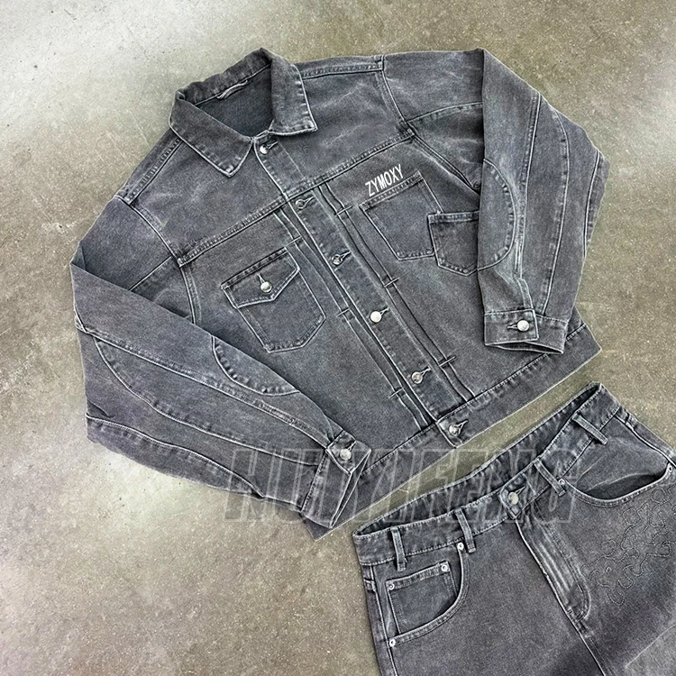 High quality denim jacket and jeans pants Two piece heavyweight vintage denim set men clothing manufacturers custom