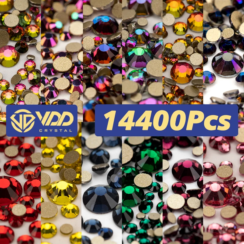 VDD 14400Pcs SS4-SS20 Mix Size Non Hotfix Gold Flatback Crystal Rhinestones Decorations DIY Glitter Stones Nail Art Accessories