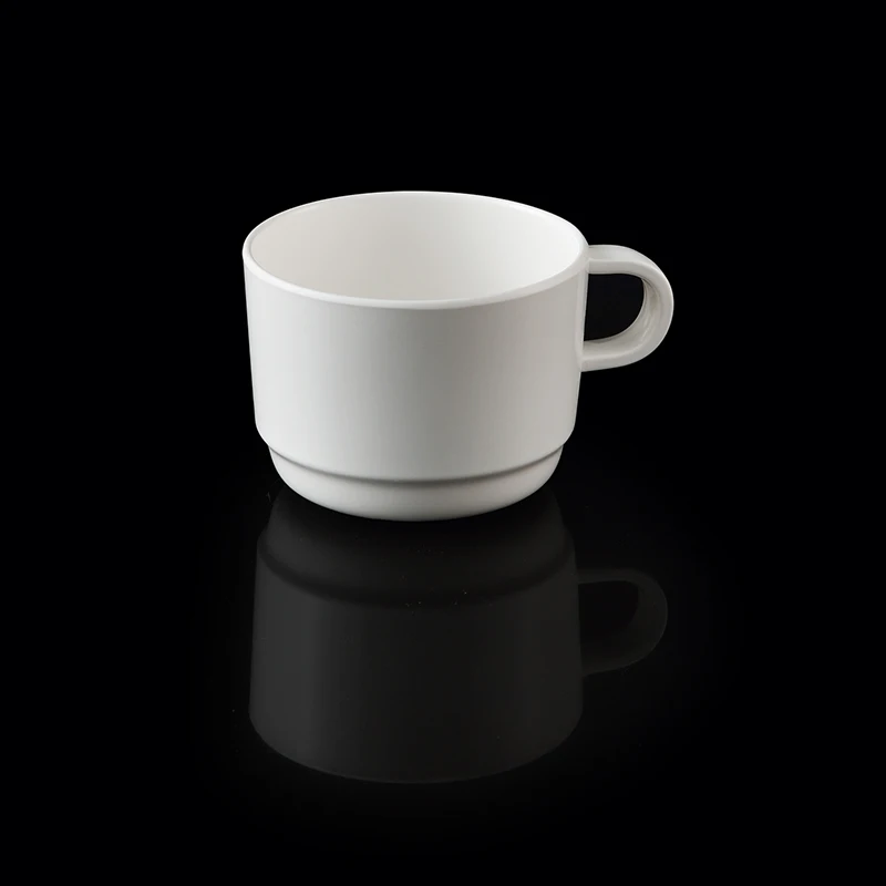 
High Quality Unbreakable Plastic Melamine White Porcelain Imitated Coffee Cup with Handle Design for Restaurant Home Hotel 