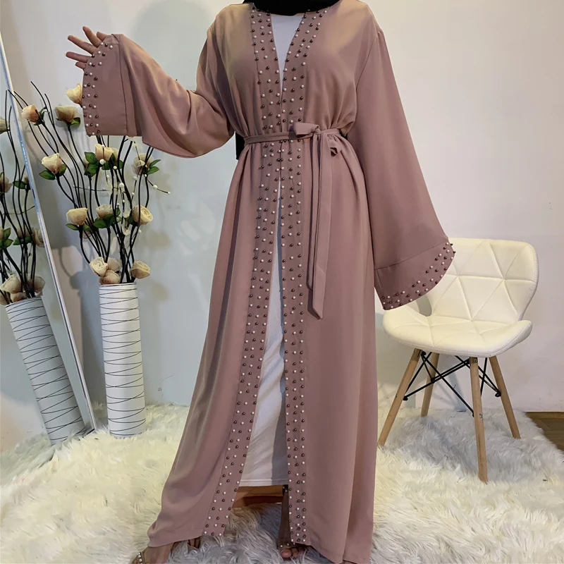 Arab Turkish Middle Eastern Islamic clothing stylish clean beaded Muslim kaftan long dress Cardigan
