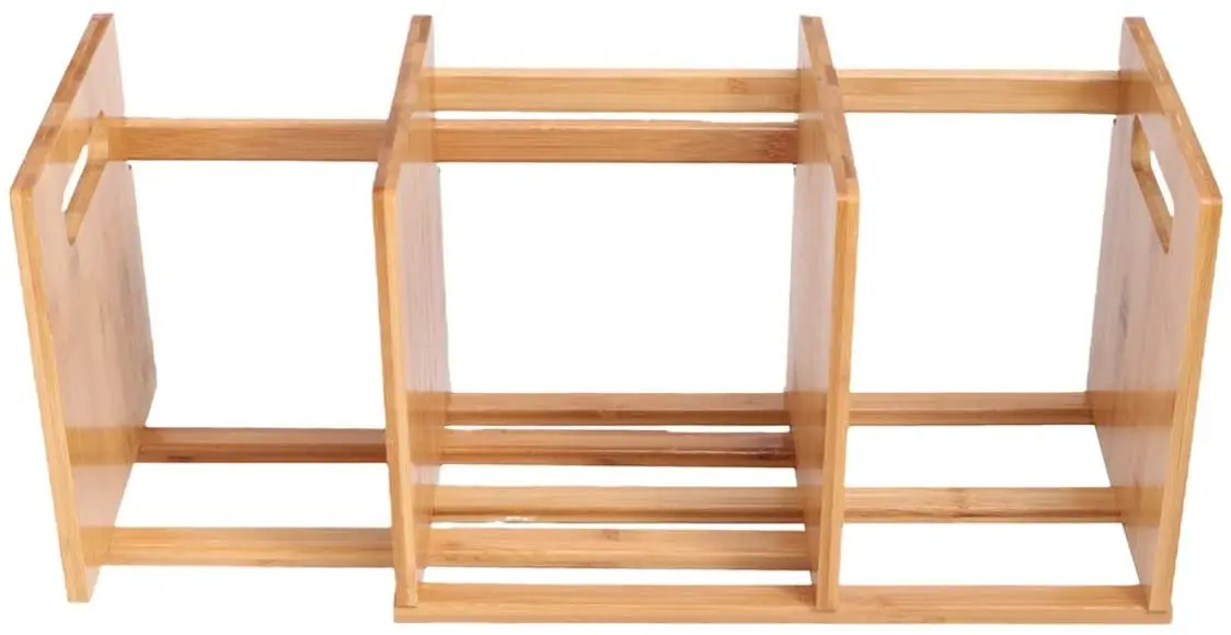Bamboo Extension Book Rack Desktop Organizer Expandable Shelves Storage Desk Shelf (Wood