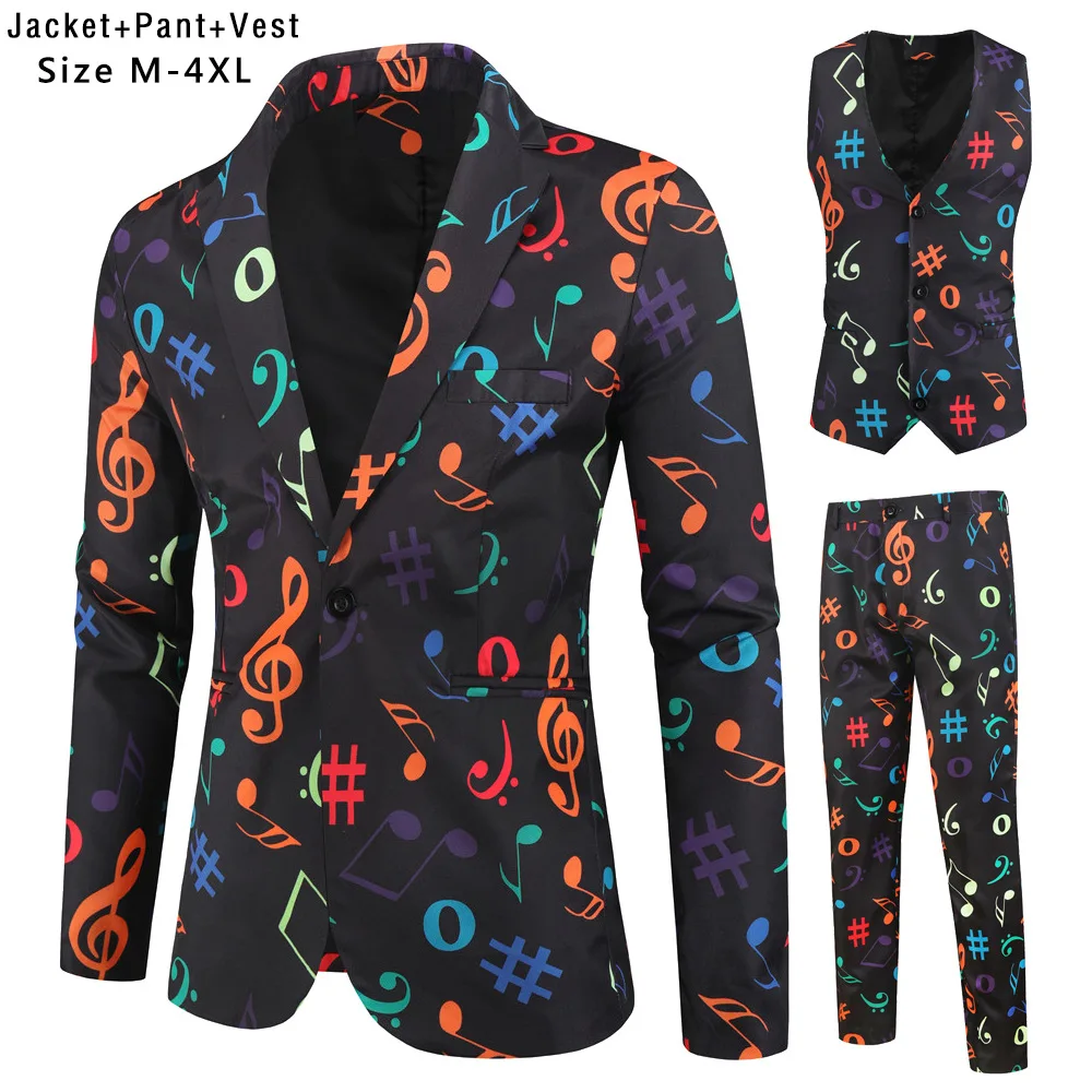 New casual 3D printed suit waistcoat suit 3-piece suit