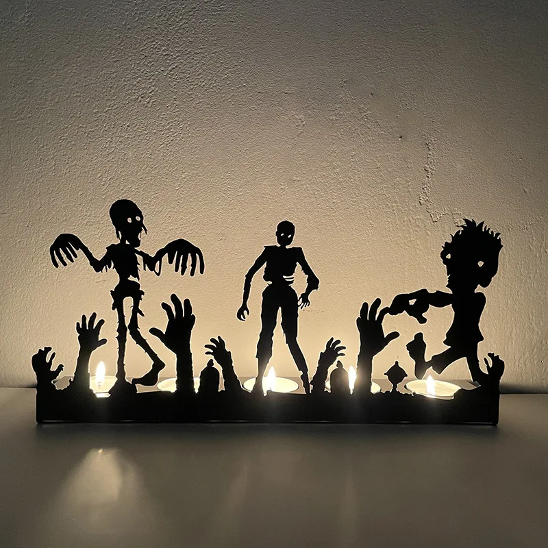 Halloween Pumpkin Mummy Skeleton Metal Iron Crafts Atmosphere Luminous Decoration Props Candle Stand Holder