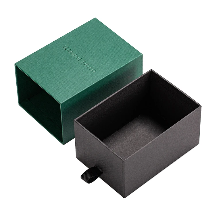 Eco Friendly Custom Logo Printed Luxury Rigid Cardboard Gift Packaging Matte Green Sliding Drawer Paper Box