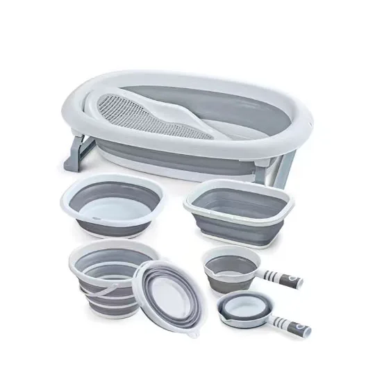 OEM customize cheap price eco-friendly foldable portable plastic baby bath shower tub wash basin set for 0-8 years old children