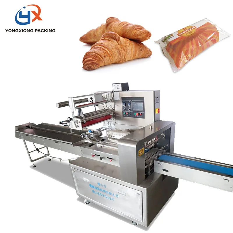 MultiFunction Horizontal Pillow bag Toast Bread Flow Pack Machine, Automatic Pillow Croissant Bread Packing Machine Manufacturer