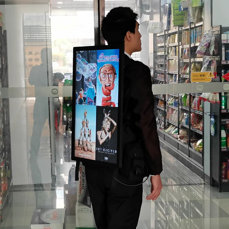 Рекламный щит человека 27 дюймов, мобильный цифровой рекламный щит 27 дюймов, Android, Wi-Fi, мобильный щит для прогулок с рюкзаком