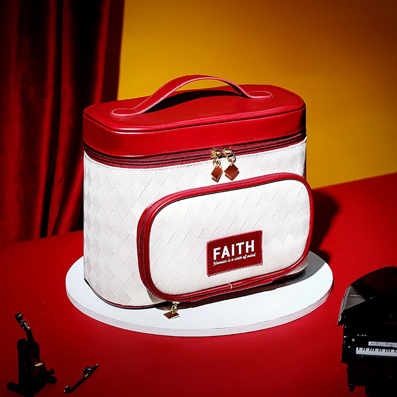 Elegant Star Portable Double-deck Pu Leather Cosmetics Case Pouch Jewelry Makeup Storage Bag Ladies Cosmetic bag For Women