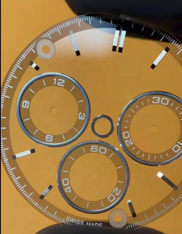 High-end Sapphire Glass Material Tinted Metal Circles Sub-dials White Markings See-through Pad Printing Watch Dial 28.5mm*0.4mm