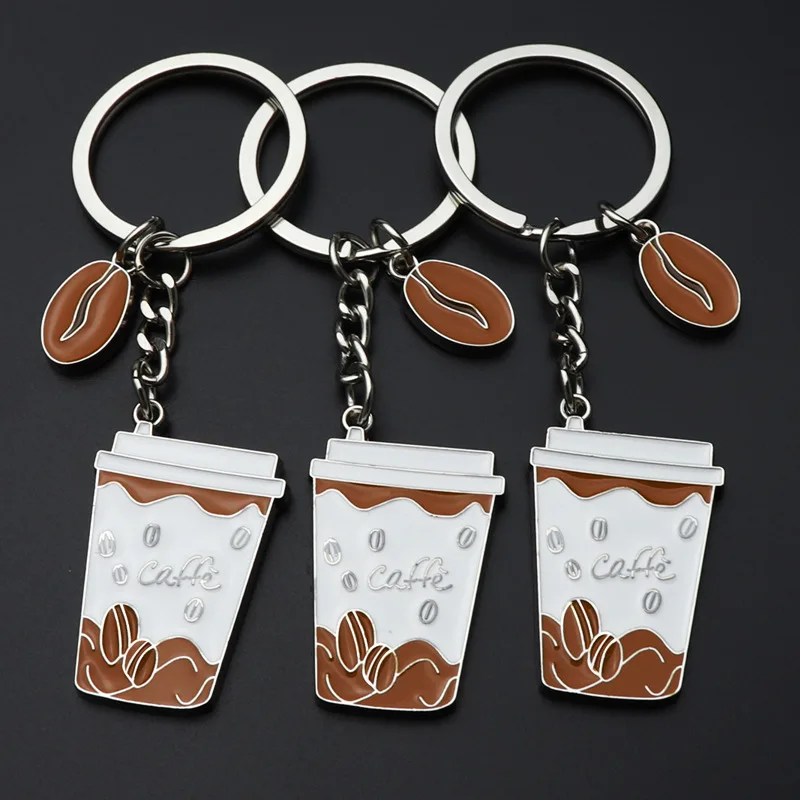 Coffee cup keychains Promotion Custom logos zinc Alloy Gift keychain Coffee Bean