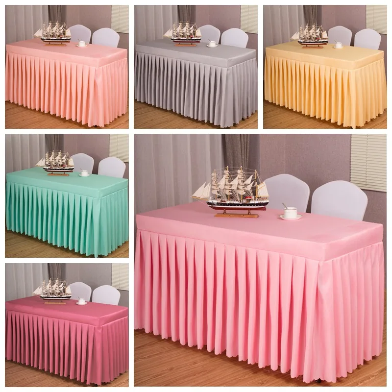 Factory Outlet Rectangular wedding tablecloth 100% polyester table skirt