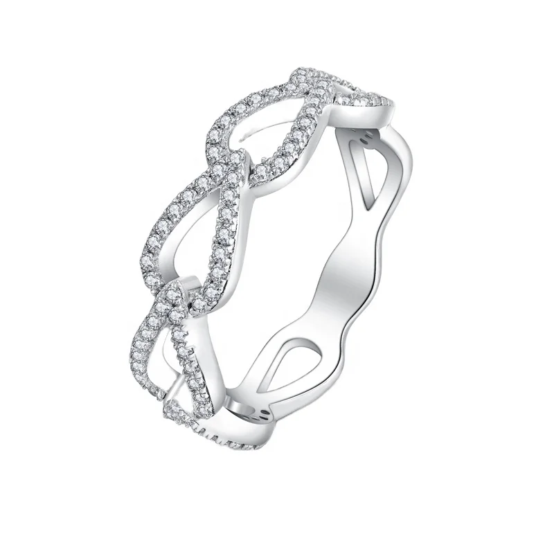New Trendy 925 Sterling Silver Fine Jewelry Cubic Zirconia Pave Infinity Sign Ring Cross  Ring Adjustable for Women Jewelry Gift