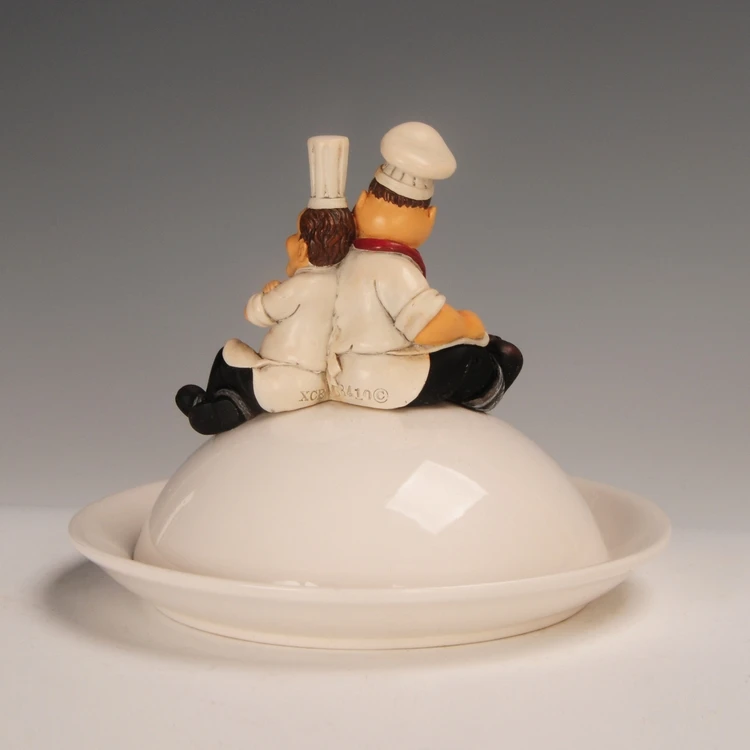 
Resin polyresin chefs sitting on porcelain butter dish tableware dinnerware home decoration figurine gift 
