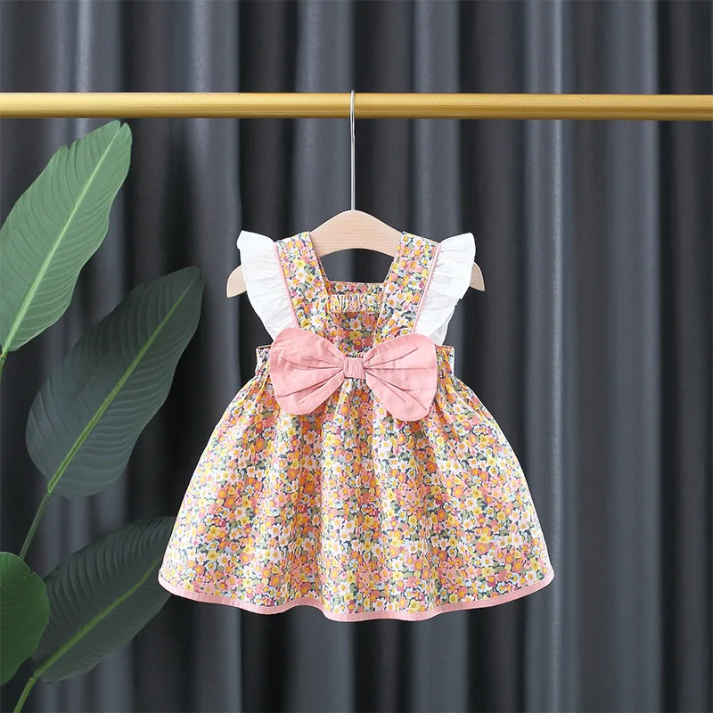 3245 Girls Floral Dress Summer New Baby Pink Korean Style Internet Celebrity Sweet Sleeveless Princess