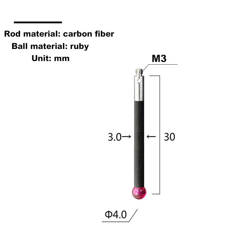 Non standard customized high quality M2M3 3D carbon fiber rod ruby ball probe styli