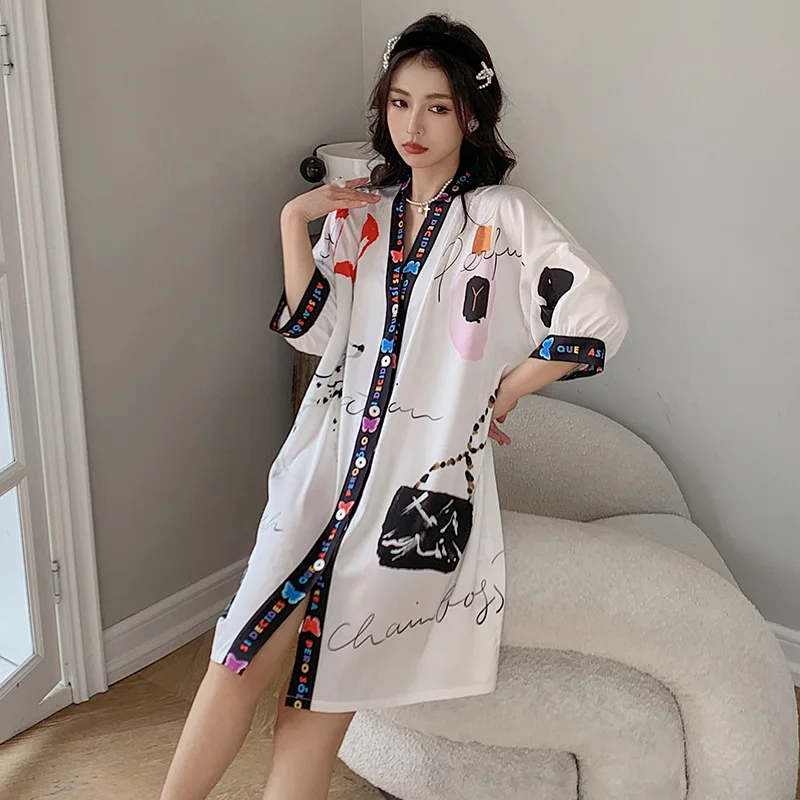 Sexy Night Dress Women v neck Fashion Female Satin Nightgown Lady long Night dress