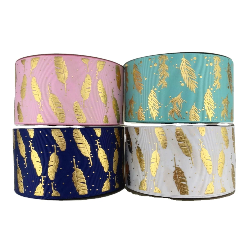 75MM(3inch) Leaves Series foil printed on grosgrain ribbon