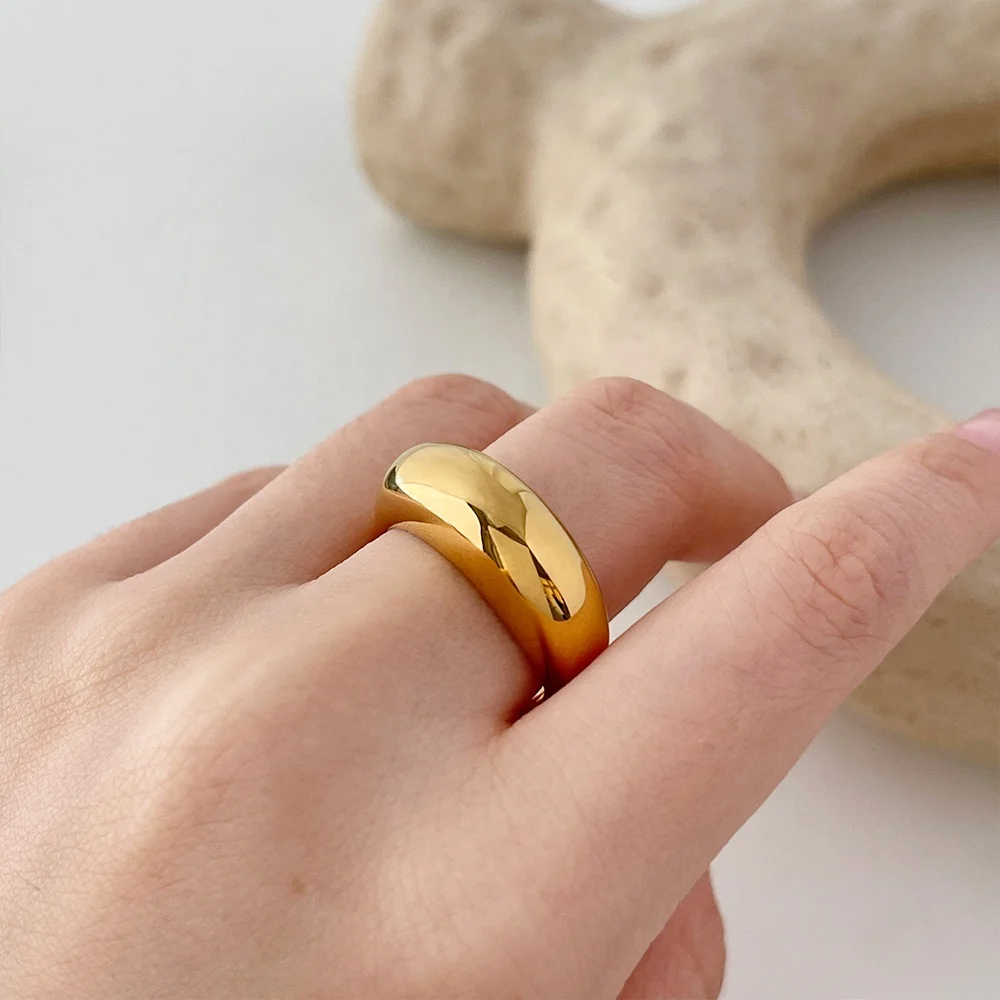 Wholesale 18K Gold Geometric Dome Finger Ring Women Minimalist Thick Chunky Stainless Steel Rings Unisex Daily Street Jewellery