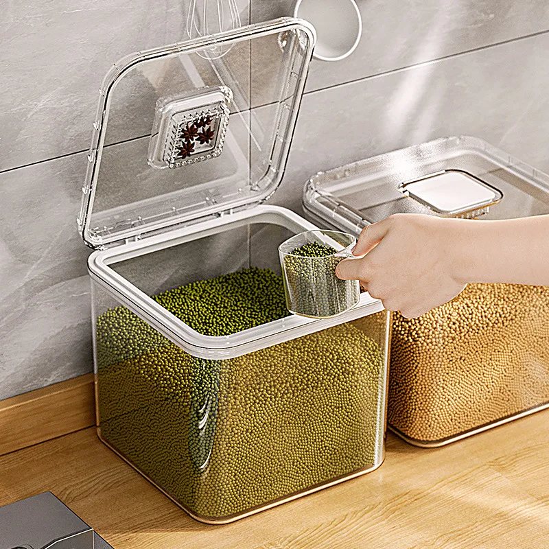 Household large capacity 7.5L rice bucket with lid kitchen multigrain tank transparent sealed grain storage