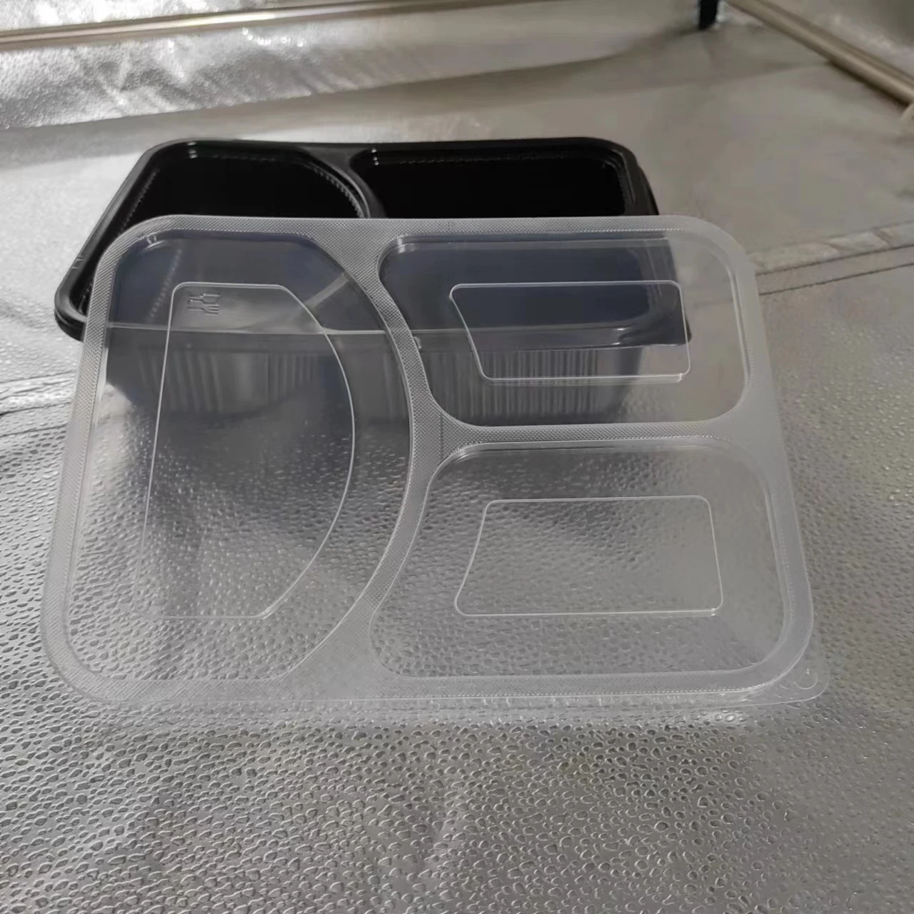 3 compartment black Microwavable Plastic Food Container Pp With Lid Disposable Lunch Meal Prep Box Takeaway Food Containers