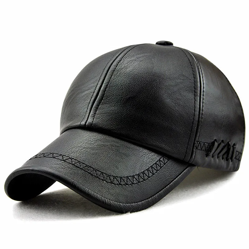 2020 Outdoor Fashion Black Women Winter Men 100% PU Leather Baseball Cap