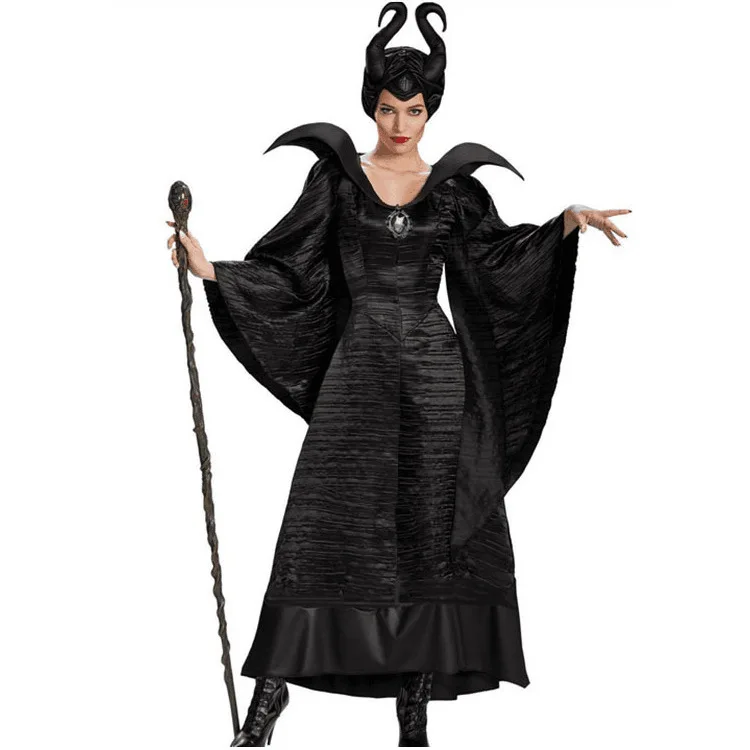 Black Cartoon Anime Devil Queen Adult Cosplay Witch Women Dresses Halloween Costume