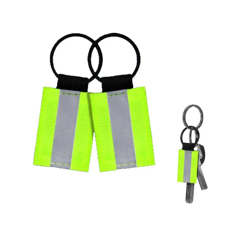 reflective key chain Double Sided Reflective Tag Nylon Keychain Label Safety Backpack Fluorescent Tag for Kids Adults Dog Collar