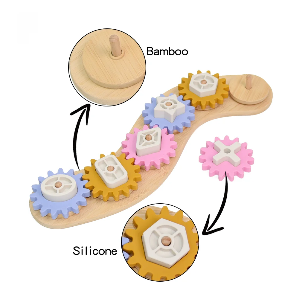Montessori Education Silicone Wooden Worm Shape Geometry Matching Gear Toy For Kids