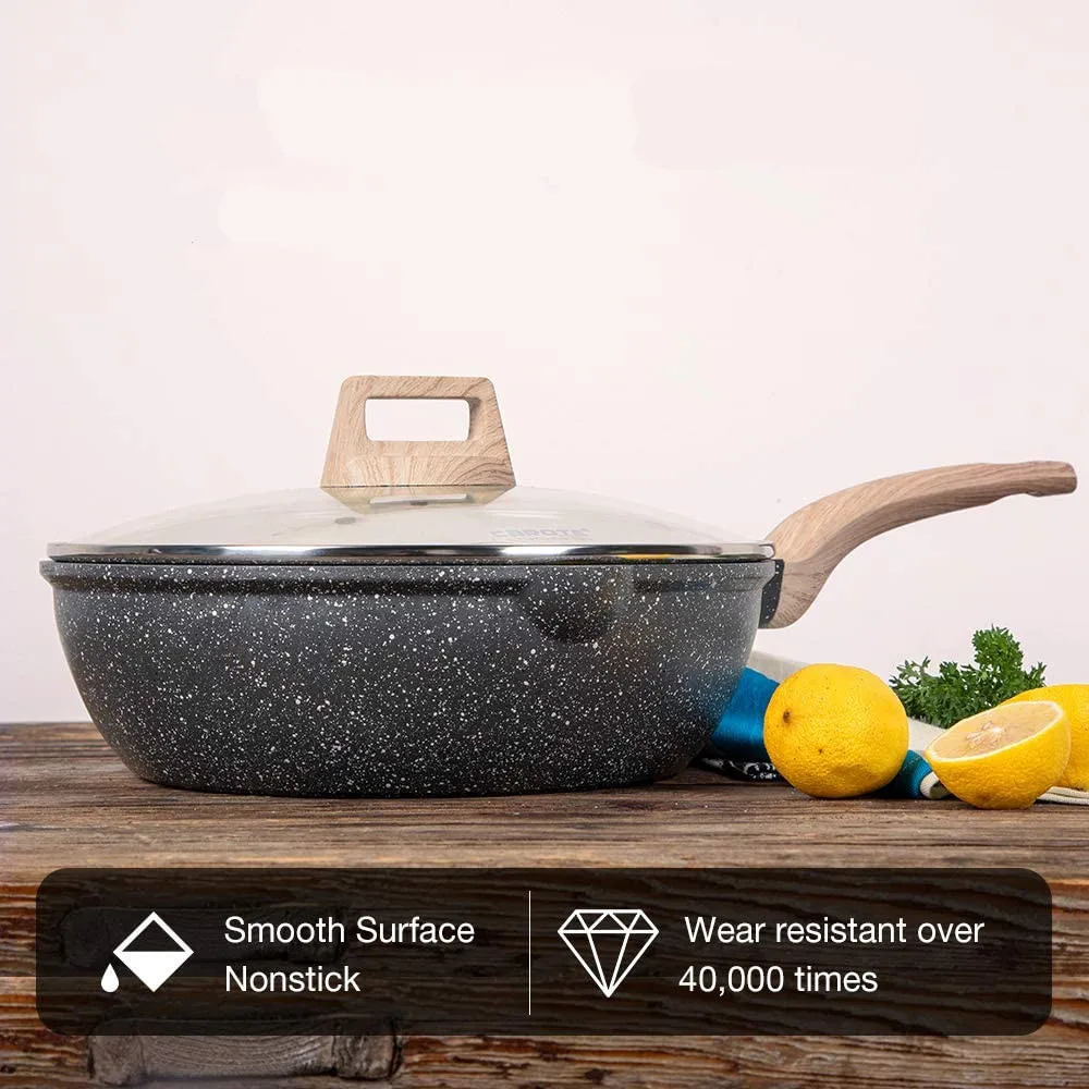 Лидер продаж алюминиевая кастрюля для вок с черным зернистым покрытием 28 см крышкой и деревянной