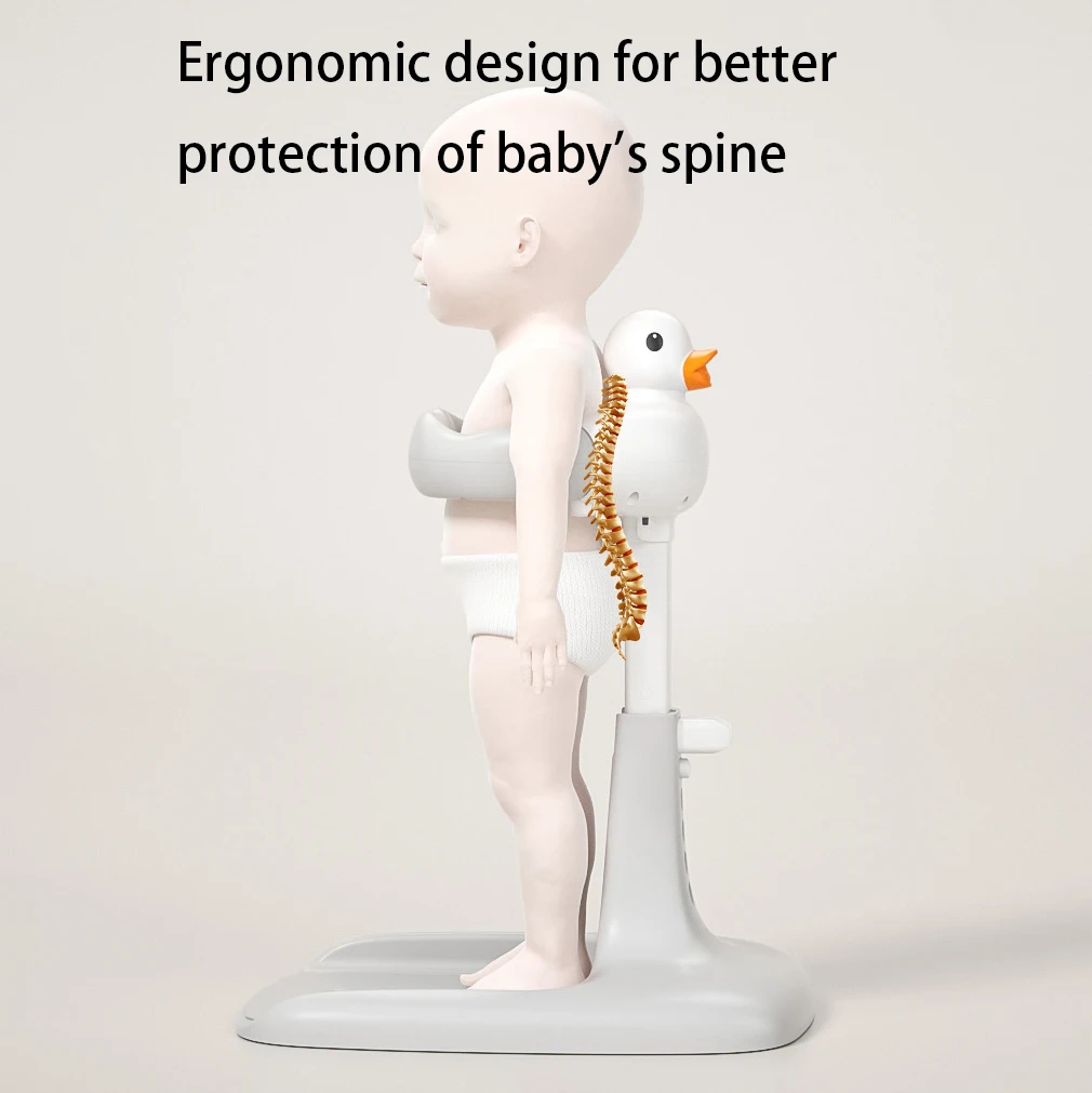 Portable Duck Shaped Safe Adjustable Baby Hug Bath Tower For Standing Toddler Shower Stand Free Mother Hands
