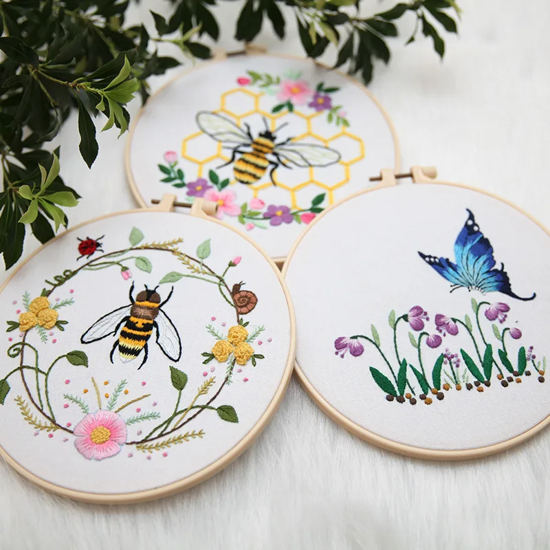 Flower Bee Embroidery Kit Handy Sewing Set Cross Stitch Starter Kits