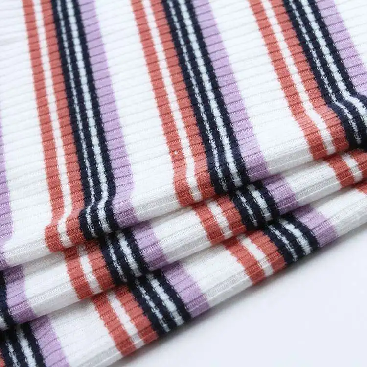 High quality super soft touch polyester spandex ribbed colour striped rib knitted fabric